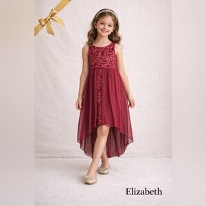 Elizabeth Wine Red Sparkling Sleeveless Girls Dress Size 8